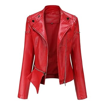 BoShiNuo The Rivet Stand-Up Collar Leather Jacket Women's